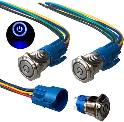 3 Stück Premium 12V/24V 5A Selbstsichernder Rastender Drucktastenschalter, 19mm Auto Blau