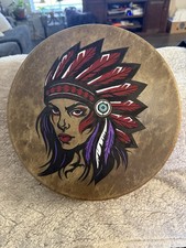 Frame Drum Round Rawhide Hide Head Laced Back Native Headdress Design