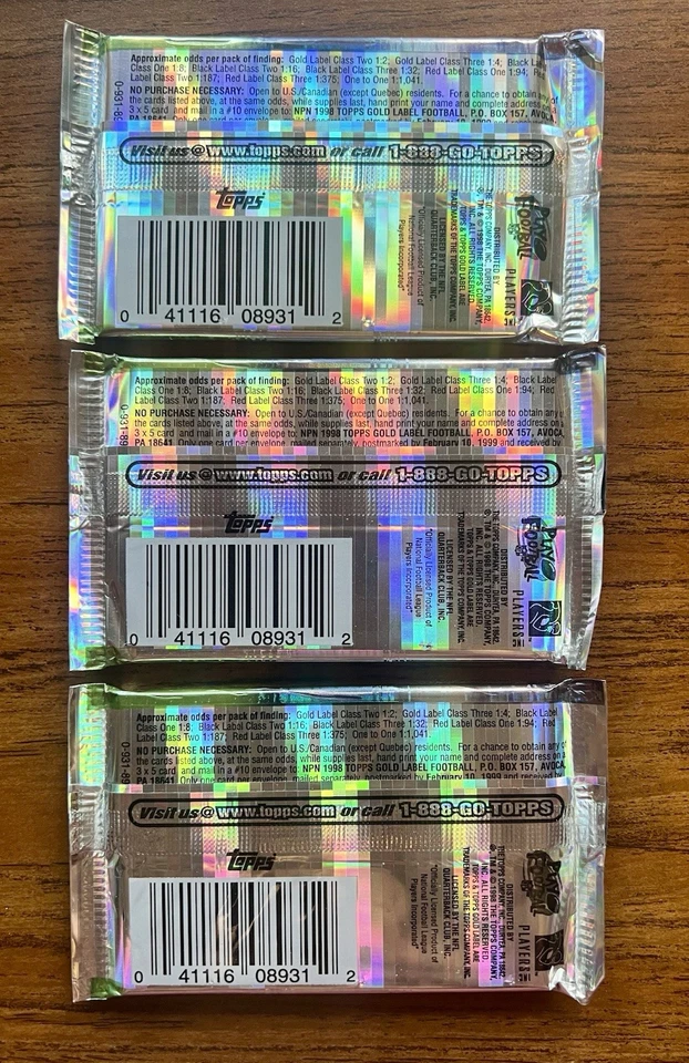 1998 Topps Gold Label Football 3 Sealed HOBBY Packs PEYTON MANNING RC? - Image 2 of 2