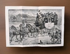 Antique 1885 Royal Mail Horse And Carriage Stagecoach Book Print Victorian Era