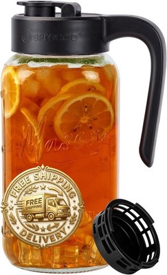Mason Jar Pitcher with Tea Filter, Airtight & Leakproof Glass Pitcher with Lid,