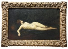 Nude Female Portrait, Original Antique Oil Canvas Painting 1900, Signed, Framed