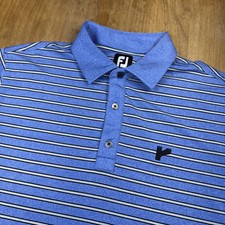 FootJoy Short Sleeve Golf Polo Shirt Mens L Blue Stripe Performance FJ Logo