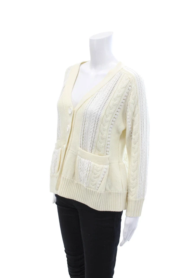 Море Нью-Йорк женщин крючком отделки кабель вязаный кардиган свитер белый размер дополнительный Sm - Изображение 2 из 4
