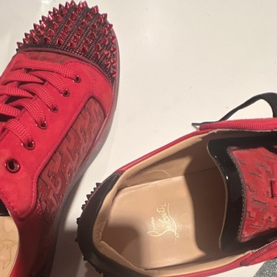 Christian Louboutin Red & Black Spiked Leather Low-Top Sneakers