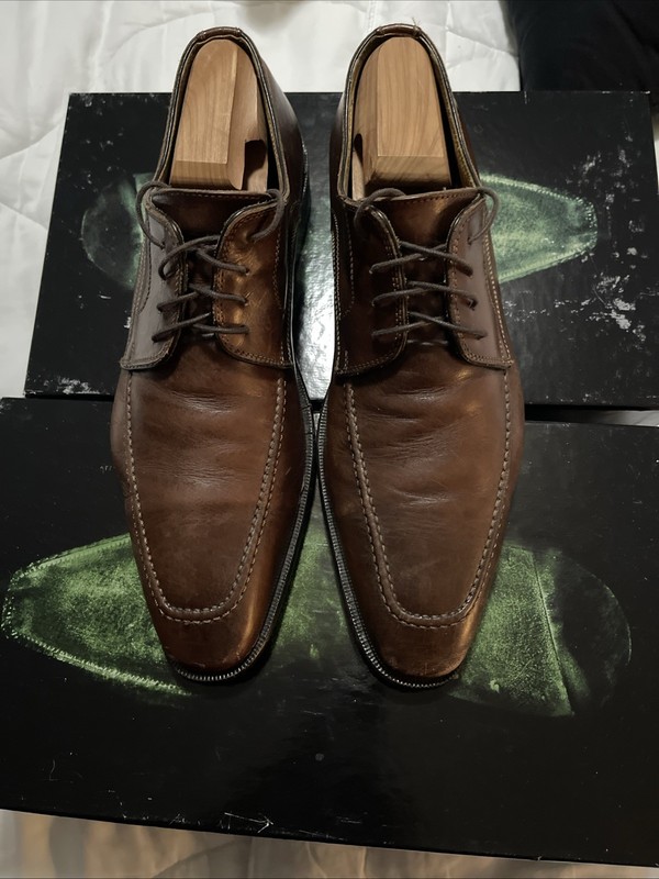 John W Nordstrom Men's Brown Leather Oxford Dress Shoes, Size 8, Apron Toe