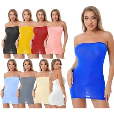 US Women Sexy Sheer Bodycon Short Sleeveless Strapless Mini Bodycon Pencil Dress