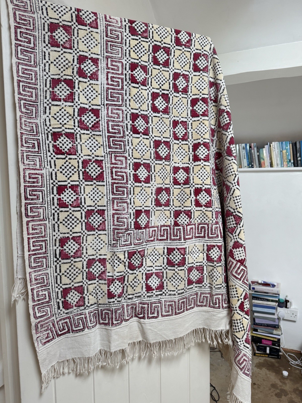 Large vintage Aztec hand printed / block printed textile throw or wall hanging