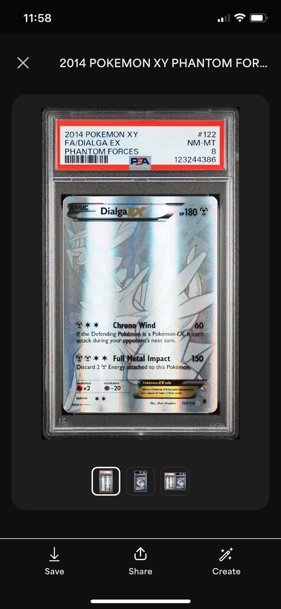 2014 XY ディアルガ EX ホロ　ファントムフォース 122/119 2014 POKEMON XY PHANTOM FORCES #122 FULL ART/DIALGA EX PSA 4