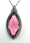 Large Pendant Antique Art Deco Marquise Drop Necklace Pink Glass — photo 2