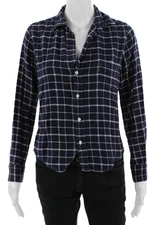 Frank & Eileen Womens Collared Check Button-Up Long Sleeve Dark Blue Size XS