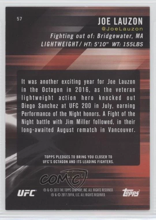 2017 Topps UFC Knockout Blue /99 Joe Lauzon #57 - Image 2 of 2