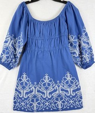 Roxy Under The Palms Mini Dress Medium Womens Blue Embroidered 100% Cotton New