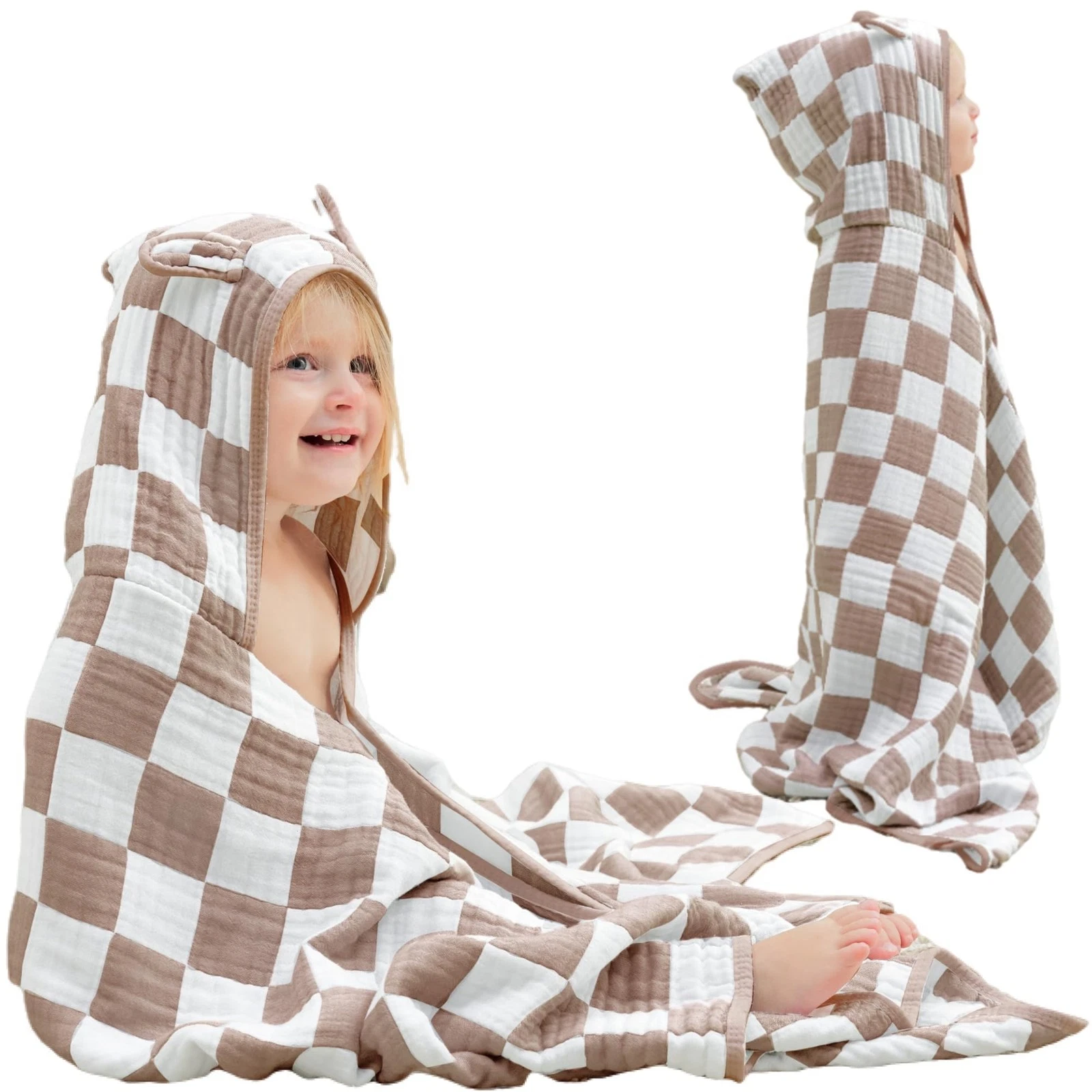 Ultra-Soft Muslin Toddler Hooded Towel - 55 x 28 Inches, Ideal for Bath & Bea...
