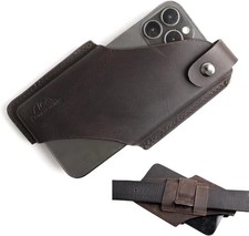 Leather Phone Holster with Belt Clip for iPhone 17/16/15 Pro Max  Plus - Darkbr