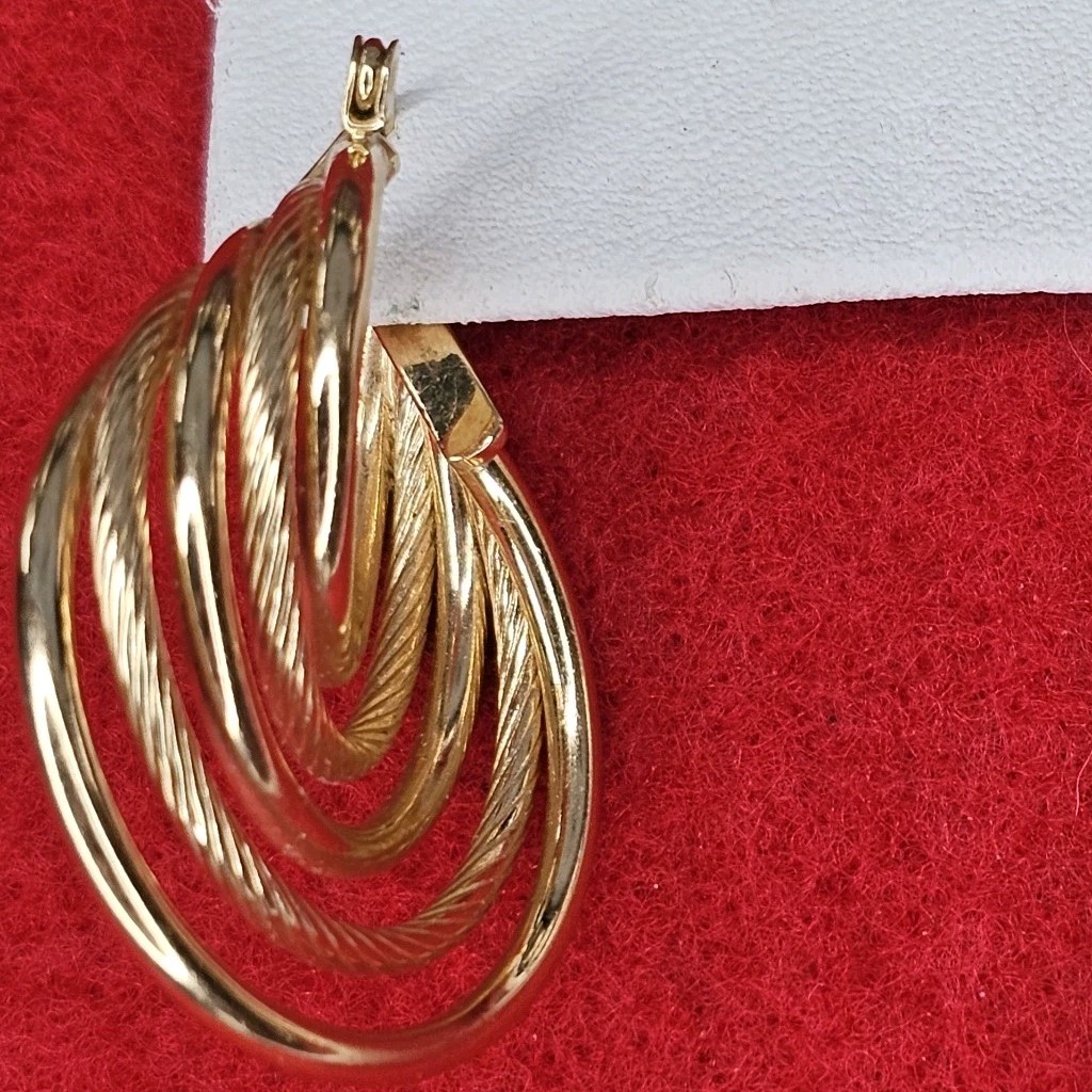 14K Solid Yellow Gold Multi-Layer Hoop Earrings E… - image 10