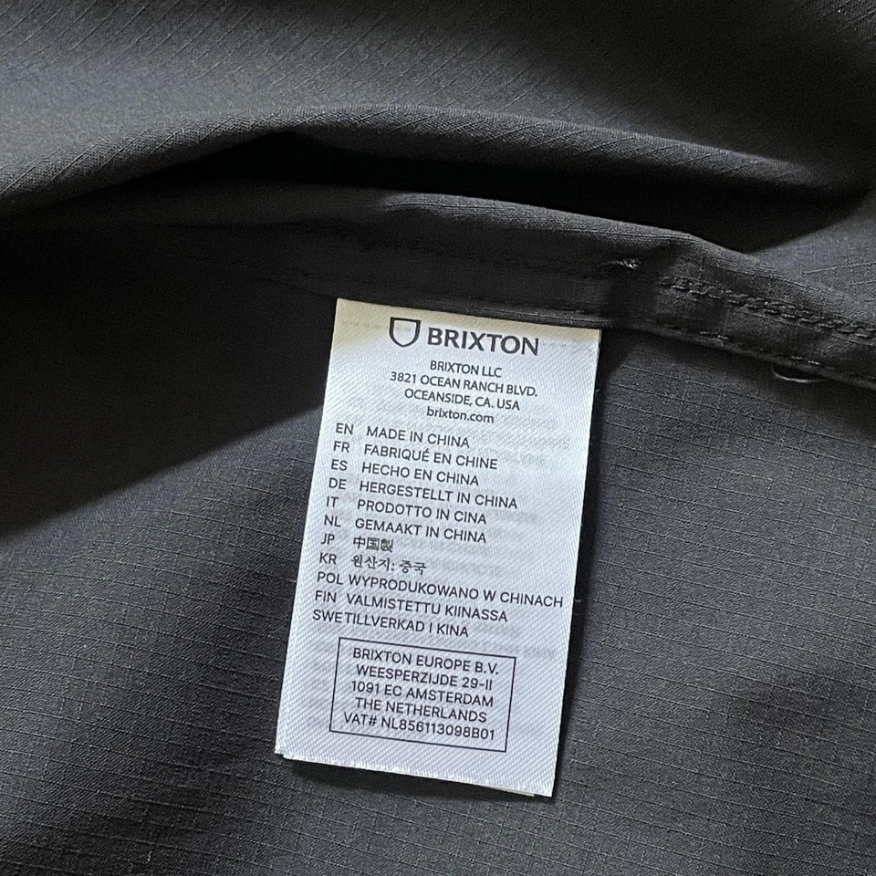 Brixton Builders Ripstop Overshirt Mens Medium Black Relaxed Fit Utility Jacket - Image 4 of 4