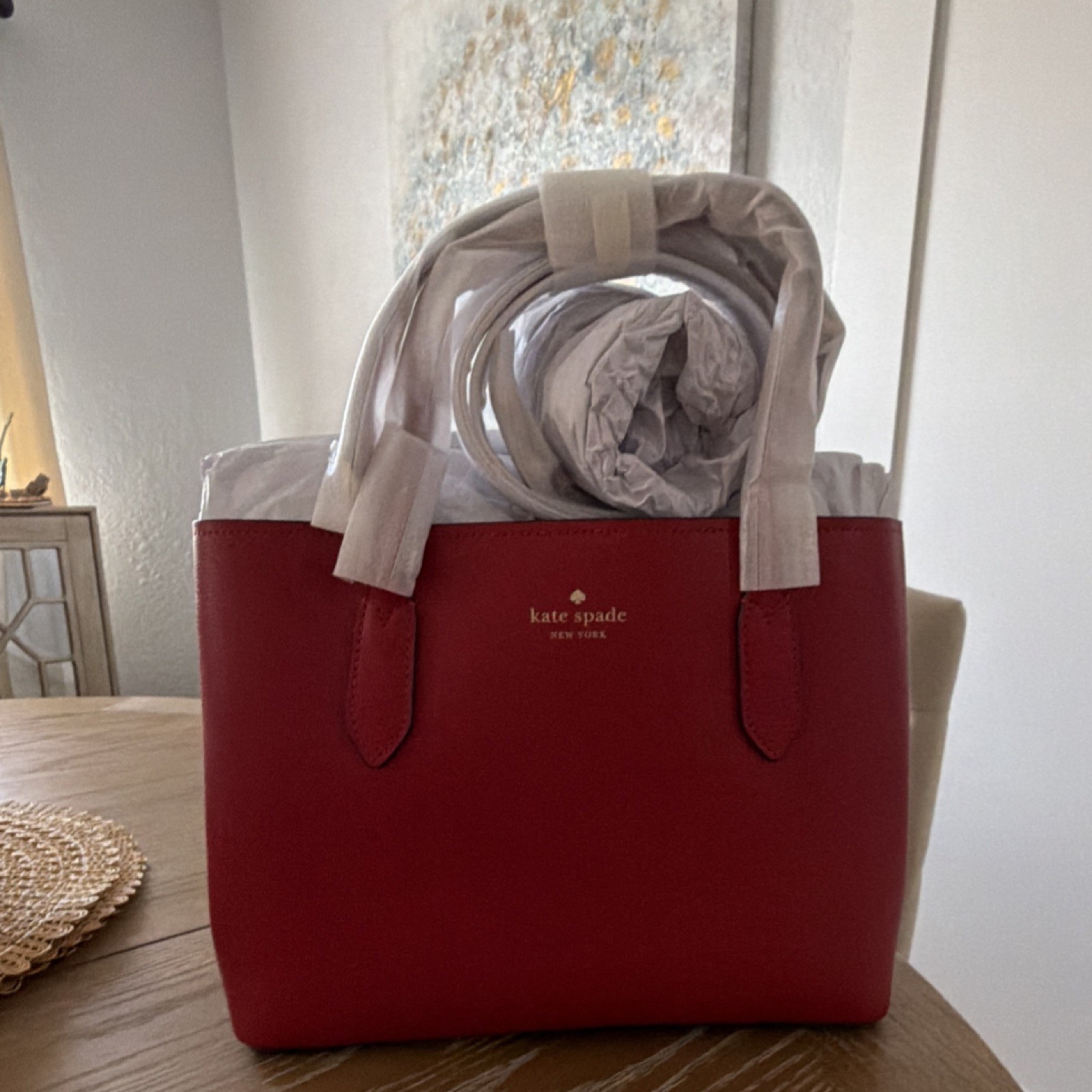 Kate Spade New York Red Tote Gold Hardware Double Handles Solid Women's Bag