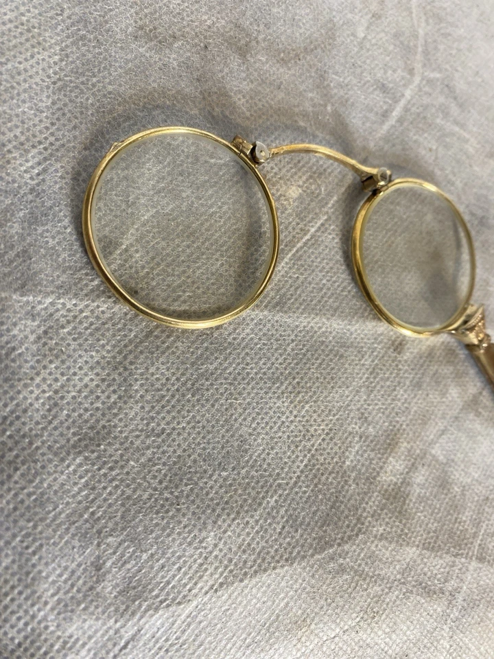 Antique Bausch And Lomb Gold Filled Lorgnette Opera Glasses Folding With Onyx  - Image 2 of 4