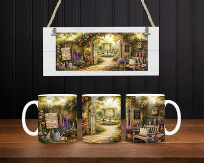 Cosy Escape Secret Garden Tasse 11 Unzen Blumen Vögel Kaffeetasse handbedruckt Geschenk