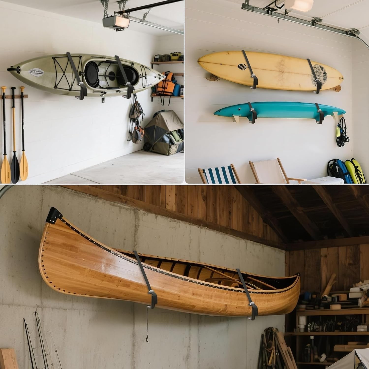 Kayak Storage Rack &ndash; 100LB Heavy Duty Kayak Wall Mount with Foam Padding & Strap