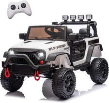 24V Kids Ride on Toy Electric Jeep Truck Power Wheels with Remote LED MP3, White