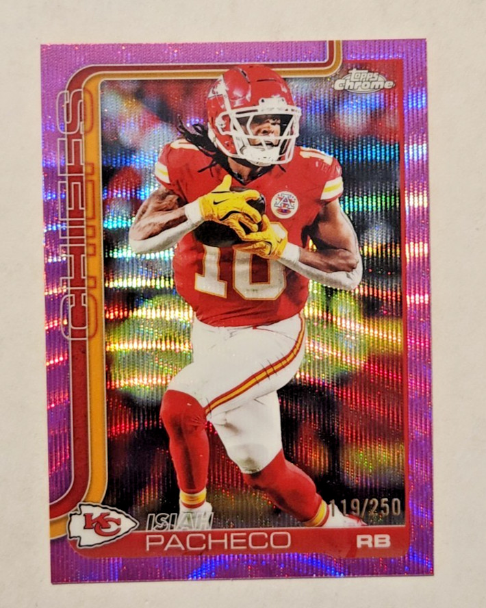 Isiah Pacheco Pink Refractor #'d /250 ( 2025 Topps Chrome NFL #149 SP KC Chiefs)