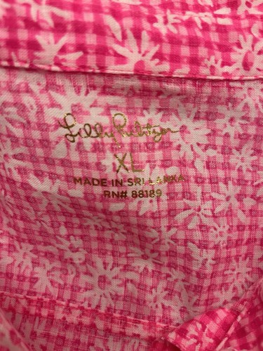 Lilly Pulitzer Sea View Linen Pink Aura Gingham Long Sleeve Blouse Vacationb XL - 第 8/8 張圖片
