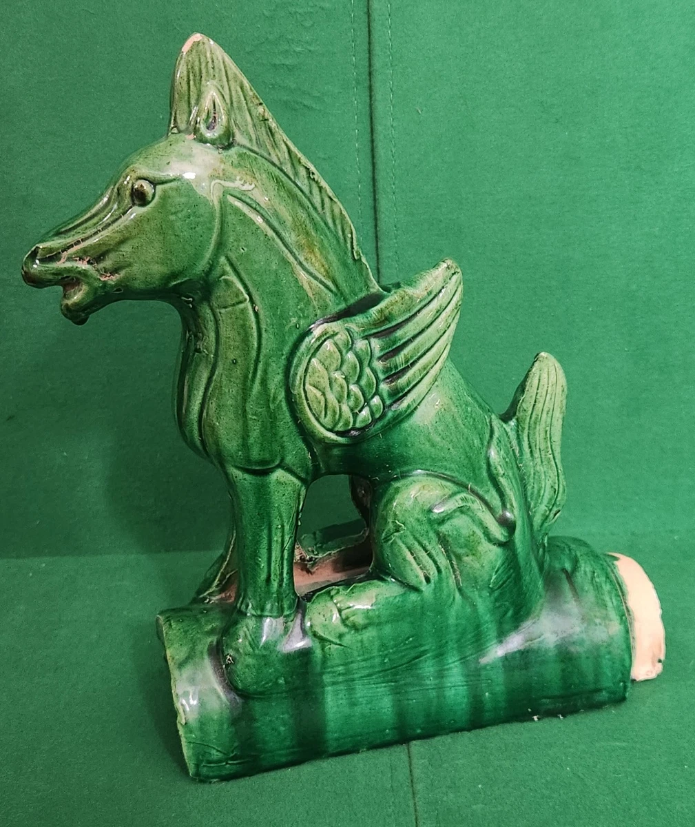 马绿色陶瓷中国风雕像、雕像| eBay
