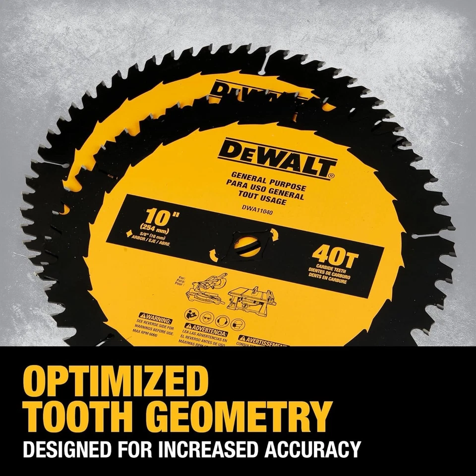 DEWALT 10-inch Miter Saw Blade/Table Saw Blade, 2-Pack, 40T and 60T General P... - image 4 of 4