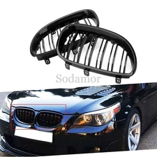 2pcs Gloss Black Dual Slats Kidney Grille Grill For BMW 5-Series E60 E61 2004-09