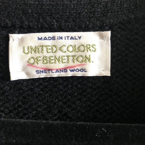 Vtg United Colors of Benetton Wool Cardigan Sweater Black M Oversized Grandpa - Picture 4 of 6