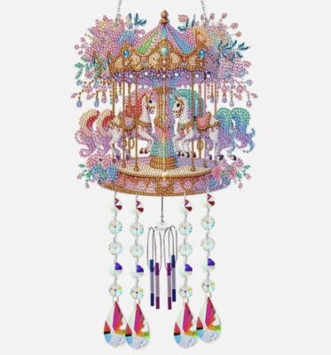 5D DIY Karussell mit Pferden Windspiel Diamond Painting Kit Strass Acryl
