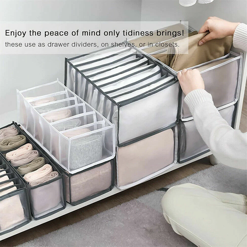 5X Mesh Storage Bag 7 Grids Clothes Jean Pant Drawer Organizer Boxes Foldable