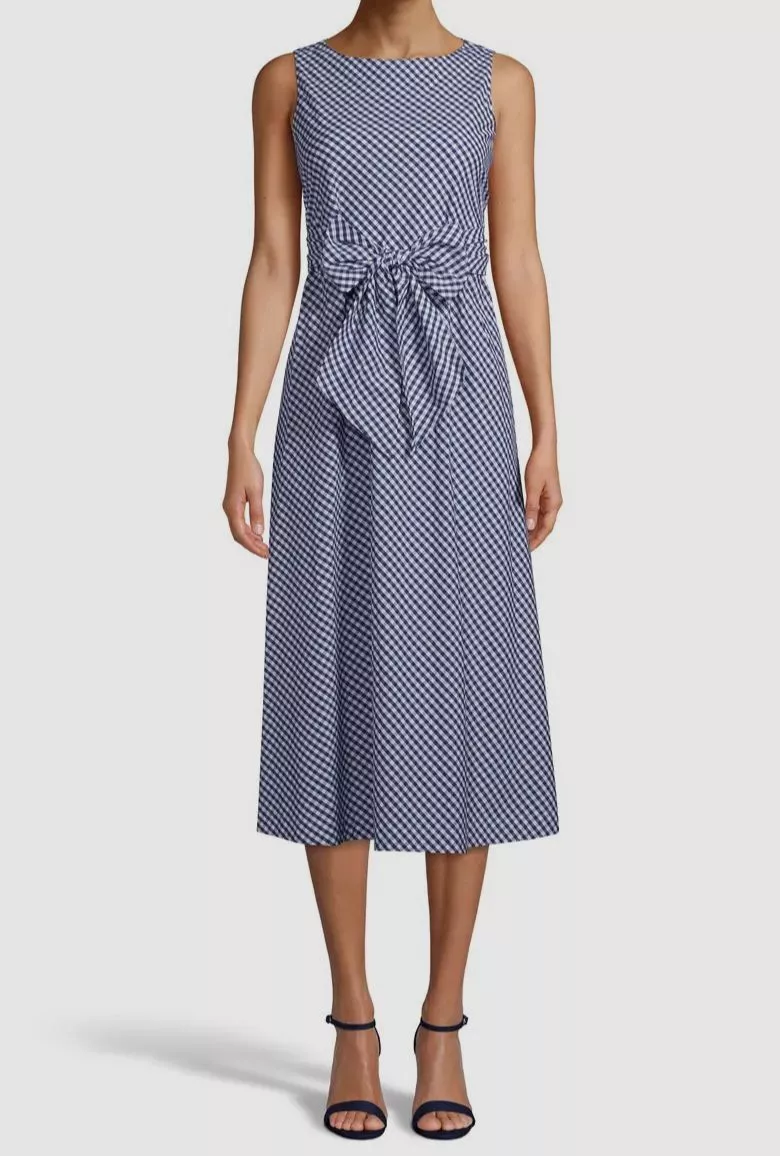 Anne klein gingham midi best sale dress