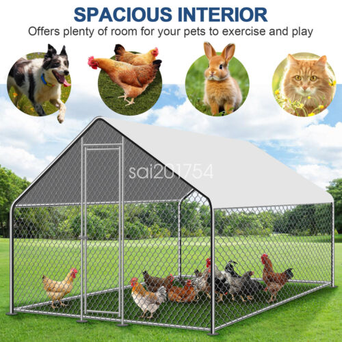 9.8x6.6ft Walk in Metal Chicken Coop Poultry Rabbit Hen Run House Cage Enclosure