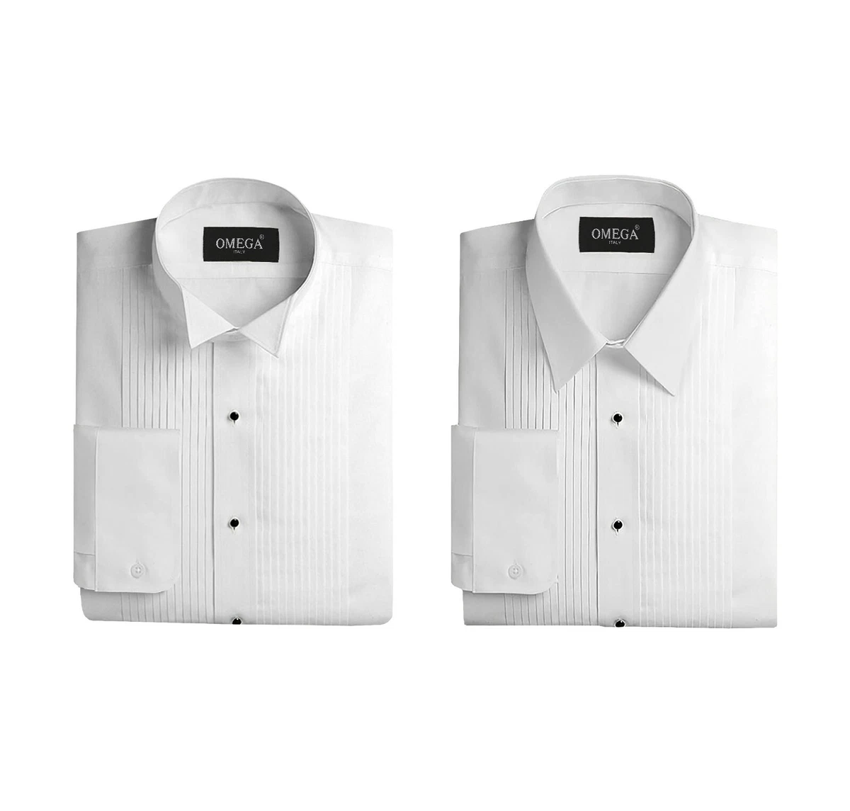 Omega Italy Men s Pleated Tuxedo Wingtip Laydown Collar White