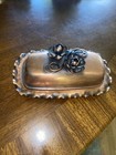 Vintage Hand Wrought Gregorian Copper Butter Dish, No Glass Liner, Flowers/Roses