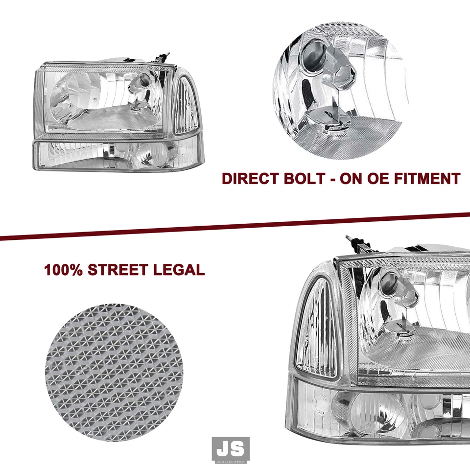 PARA FORD F250 F350 SUPER DUTY 99-04 CARCASA CROMADA FAROS ESQUINEROS TRANSPARENTES LÁMPARAS Foto 4 de 4