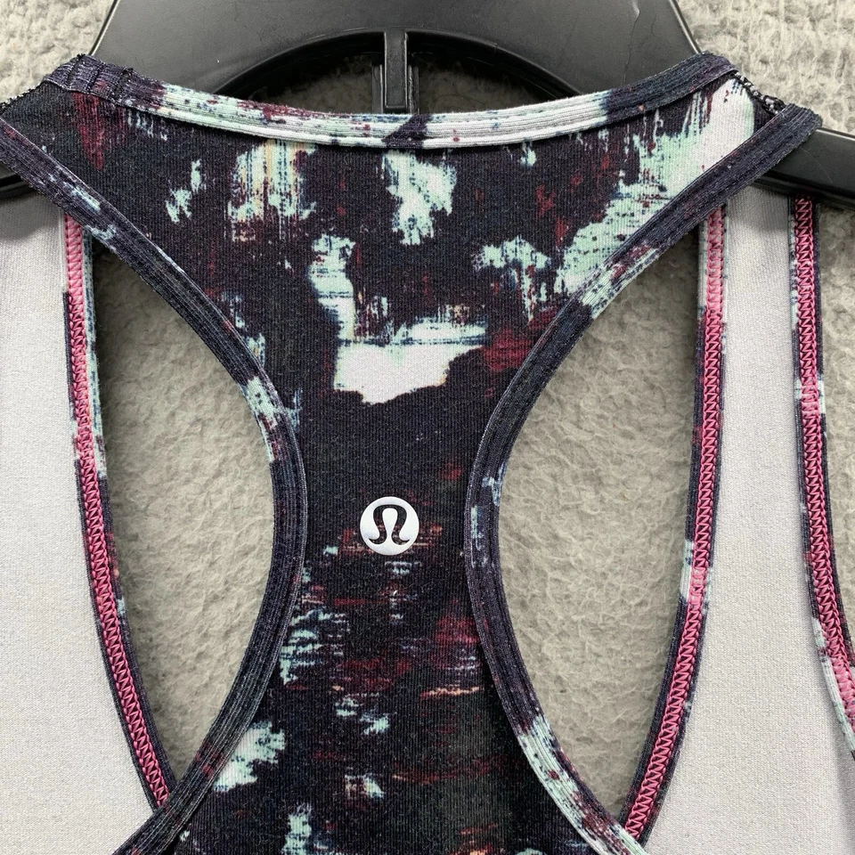 Camiseta sin mangas Lululemon Cool espalda cruzada azul abstracto negro camuflaje azul claro talla XS/S Foto 2 de 4