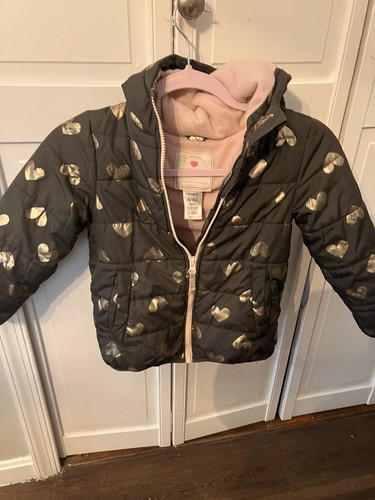Carters Puffer Jacket Girls Coat Outdoor Winter Zip Jacket Hearts - Picture 3 of 5