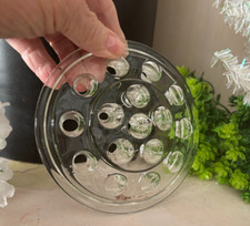 Vtg 5.25" Clear GLASS Round FROG FLOWER HOLDER 16 Holes Heavy Molded Floral