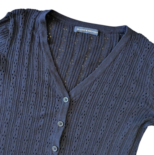 Brandy Melville Shannon Navy Blue Eyelet Cardigan Sweater One Size Kaia Gerber - Picture 5 of 9