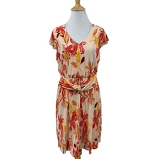 Collective Concepts Knot Dress Womens M Medium Floral Ribbed V Neck Lined