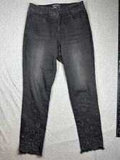 Frank Lyman Jeans Womens Size Small Skinny Jeweled Cotton Mid Rise Black