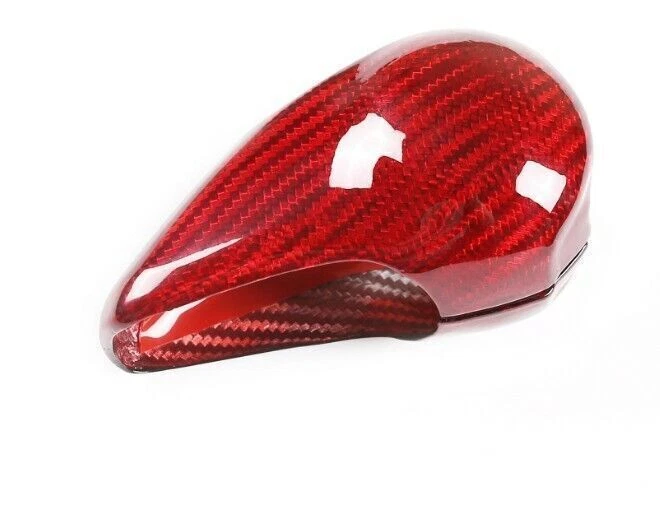 Cubierta de perilla de cambio de marchas de fibra de carbono real roja apta para Porsche 911 718 Cayman Foto 3 de 4