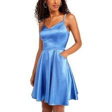 City Studio Junior Womens 3 Ocean Blue V Neck Fit Flare Mini Dress NWT BD48