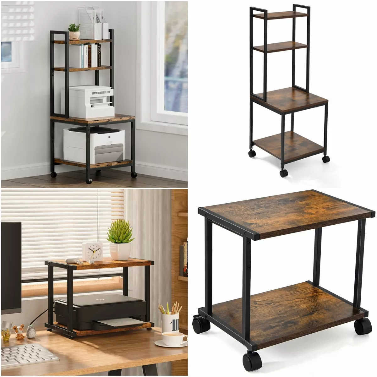 Wooden Printer Stand Printer Cart Printer Table Under Desk Storage Cart 2 4 Tier