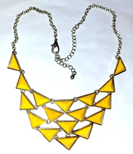 Vintage Yellow Statement Necklace Sunshine Bib Acrylic Triangle Pyramid Gold Ton