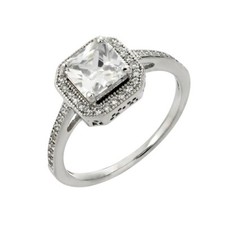 Sterling Silver CZ Stones Ladies Ring w/ 6 mm 1.25 ct Princess Cut Center CZ